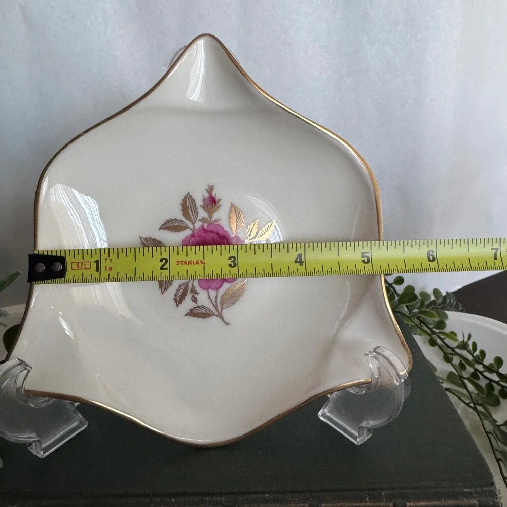 Vintage Lenox Pink Rose Trinket Dish Gold Trim Porcelain Ash Tray USA Made